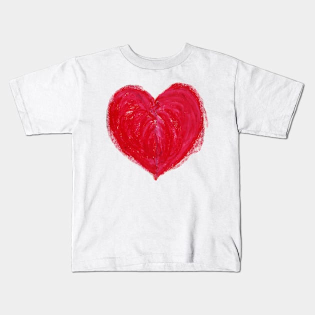 Red Heart Drawn With Oil Pastels On Paper Kids T-Shirt by CrysOdenkirk